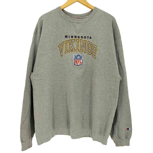 チャンピオン Champion 00s 前Vガゼット WIKINGS 刺繍 クルーネックスウェット メンズ import:XL